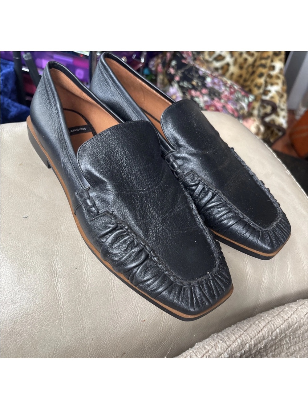 Angel Alarcon Women's Black Genuine Leather Slip-On Loafers Size 8.5.  New!